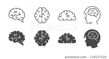 Human brain icon set. It includes anatomy, intelligence, and mind Human brain icon set. It includes anatomy, intelligence, and mind 139137328