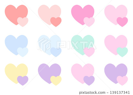 A simple, hand-drawn illustration icon set featuring overlapping hearts of different sizes. A simple, hand-drawn illustration icon set featuring overlapping hearts of different sizes. 139137341