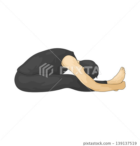 Illustration of Seated Forward Bend or Paschimottanasana Illustration of Seated Forward Bend or Paschimottanasana 139137519