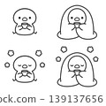 一組手繪線條藝術插圖，描繪了小雞放鬆休息的場景。 139137656