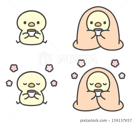 A set of hand-drawn illustrations of chicks taking a moment to relax. A set of hand-drawn illustrations of chicks taking a moment to relax. 139137657