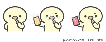 一組手繪插圖，描繪的是小雞吹口哨玩牌的場景。 139137891