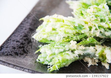 用野生木瓜(一種野生蔬菜)製成的天婦羅 用野生木瓜(一種野生蔬菜)製成的天婦羅 139137922