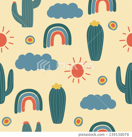 cute vibrant seamless pattern with cactuses 139138078