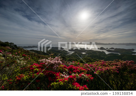 杜鵑花盛開,夕陽西下,映照著大海。 杜鵑花盛開,夕陽西下,映照著大海。 139138854