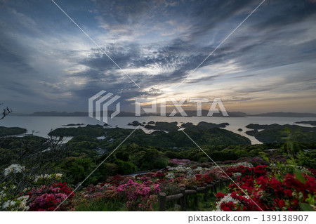 杜鵑花盛開,夕陽西下,映照著大海。 杜鵑花盛開,夕陽西下,映照著大海。 139138907