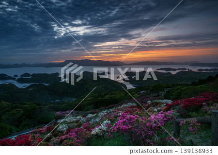 杜鵑花盛開,夕陽西下,映照著大海。 杜鵑花盛開,夕陽西下,映照著大海。 139138933
