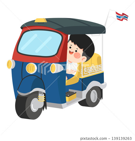 Cartoon Tuk-Tuk Driver in Thailand Cartoon Tuk-Tuk Driver in Thailand 139139263