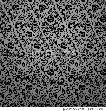 Flower pattern. Seamless gray and black ornament. Graphic vector background 139139391