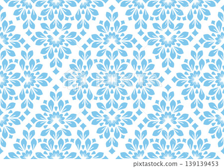 Flower geometric pattern. Seamless vector background. White and blue ornament Flower geometric pattern. Seamless vector background. White and blue ornament 139139453