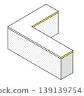 Isometric line drawing illustration of an L-shaped counter (no staff, yellow) 139139754