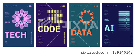 Futuristic Technology Poster Set with Abstract Geometric Modern Shapes and Bold Event Typography Futuristic Technology Poster Set with Abstract Geometric Modern Shapes and Bold Event Typography 139140142