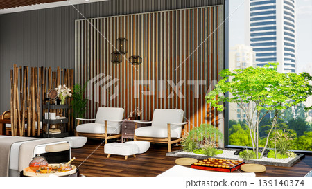 Luxury Pedicure and Foot Spa Room Interior with Modern Japanese Zen Design, 3D Rendering Luxury Pedicure and Foot Spa Room Interior with Modern Japanese Zen Design, 3D Rendering 139140374