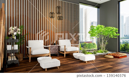 Luxury Pedicure and Foot Spa Room Interior with Modern Japanese Zen Design, 3D Rendering Luxury Pedicure and Foot Spa Room Interior with Modern Japanese Zen Design, 3D Rendering 139140376