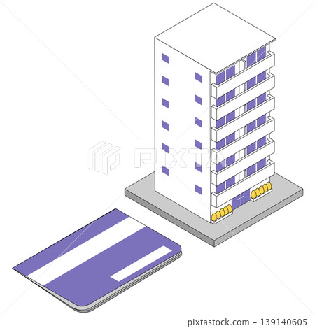 Isometric illustration set of apartment building and bank passbook 139140605