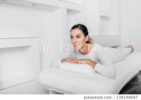 Beautiful happy woman wearing LPG suite after LPG massage 139140697