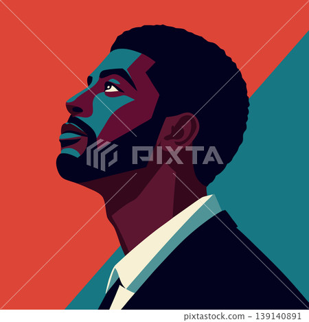 Stylized portrait of an african american man looking upwards. Illustration. Stylized portrait of an african american man looking upwards. Illustration. 139140891