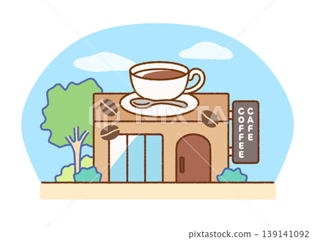 Exterior illustration of a cafe/coffee shop | Stores, buildings, and cafes Exterior illustration of a cafe/coffee shop | Stores, buildings, and cafes 139141092