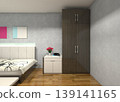 Minimalist kids' wardrobe and drawer cabinet interior design featuring dark brown wood grain and clean white finishes. 139141165