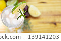Close view of iced lemonade drink decorated with fresh lavender.Zenithal photo 139141203