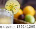 Close up picture of refreshing lemonade drink for a hot summer day. Out of focus background of fresh fruit. 139141205