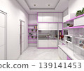 Modern girls' walk-in closet and playroom interior design featuring a sliding door wardrobe with integrated mirrors. 139141453
