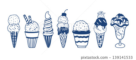 Mediterranean style blue ink ice cream set 139141533