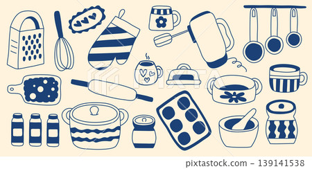 Hand-drawn kitchen utensils set Hand-drawn kitchen utensils set 139141538