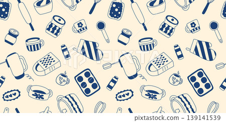 Hand-drawn print of kitchen utensils for cooking Hand-drawn print of kitchen utensils for cooking 139141539