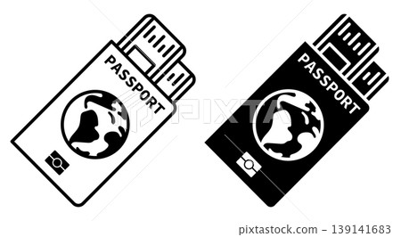 Linear icon. Foreign traveler passport with purchased tickets. Simple black and white vector symbol isolated on white background Linear icon. Foreign traveler passport with purchased tickets. Simple black and white vector symbol isolated on white background 139141683