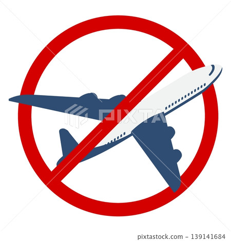 Sign prohibiting air travel and air transportation, an airplane in a crossed out red circle. Vector isolated on white background Sign prohibiting air travel and air transportation, an airplane in a crossed out red circle. Vector isolated on white background 139141684