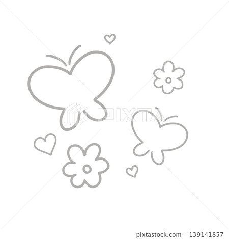 蝴蝶和花朵圓形圖示素材（植物/手繪風格/春季/設計） 139141857