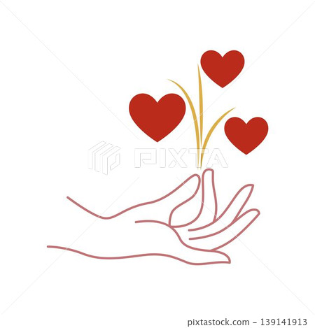Hand holding heart line illustration Hand holding heart line illustration 139141913