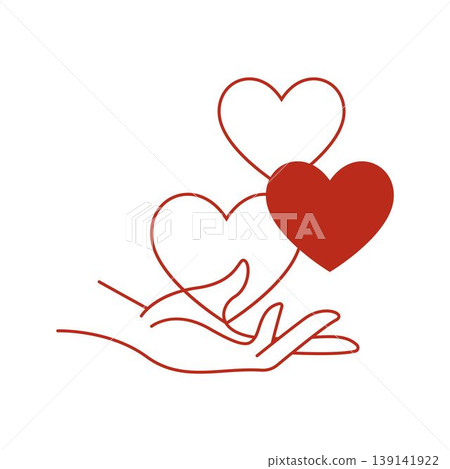 Hand holding heart line illustration Hand holding heart line illustration 139141922