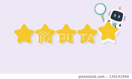 機器人角色五星評級、評論和回饋的概念圖。 139141948