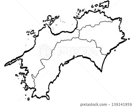 四國地圖，附圖解式縣級行政區劃（筆觸風格） - 簡版 139141959