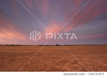 Desert soil in a dry lagoon, La Pampa province, Patagonia, Argentina. 139141971