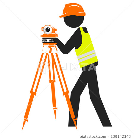 Working engineer in a hard hat stands in front of a geodetic measuring instrument Working engineer in a hard hat stands in front of a geodetic measuring instrument 139142343