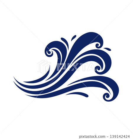 Decorative wave illustration with flowing lines and curves in dark blue color Decorative wave illustration with flowing lines and curves in dark blue color 139142424