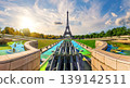Iconic Eiffel Tower silhouette against a dramatic sunset sky at Trocadero, Paris, France 139142511