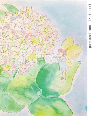 水彩畫中的繡球花與仙女 139142531