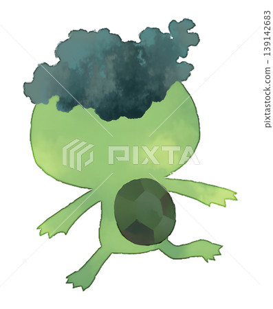 Green Kappa (water goblin) back illustration, watercolor style, transparent PNG 139142683