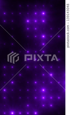 Glowing purple neon star grid with sparkling points and soft haze, futuristic abstract network background 139143048