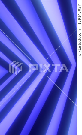 Bold blue chevron stripes converging into a geometric tunnel, forming a clean abstract background with motion and futuristic depth 139143057