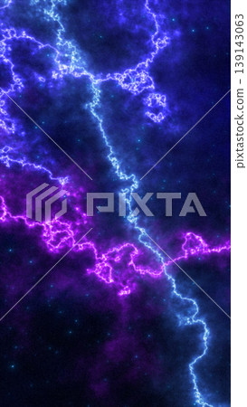 Deep space nebula with purple and blue lightning clouds and star field, forming a dramatic cosmic energy background Deep space nebula with purple and blue lightning clouds and star field, forming a dramatic cosmic energy background 139143063