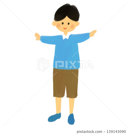 一幅手繪插圖,描繪了一個男孩張開雙臂站立的形象。 一幅手繪插圖,描繪了一個男孩張開雙臂站立的形象。 139143090