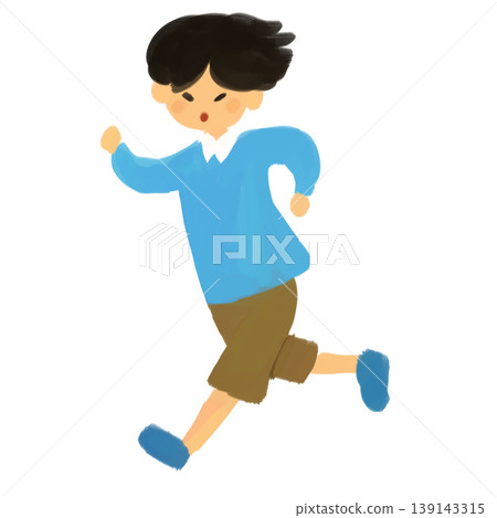 手繪插圖，描繪了一個奔跑的男孩 139143315