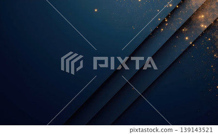 Dark Elegant Blue Background With Gold Shimmer Particles 139143521