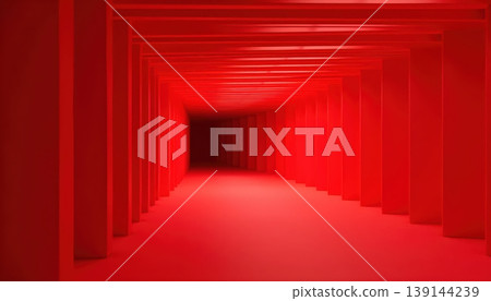 Abstract Red Tunnel With Repeating Layered Panel Structure Abstract Red Tunnel With Repeating Layered Panel Structure 139144239