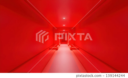 Minimal Red Abstract Corridor With Geometric Symmetry Minimal Red Abstract Corridor With Geometric Symmetry 139144244